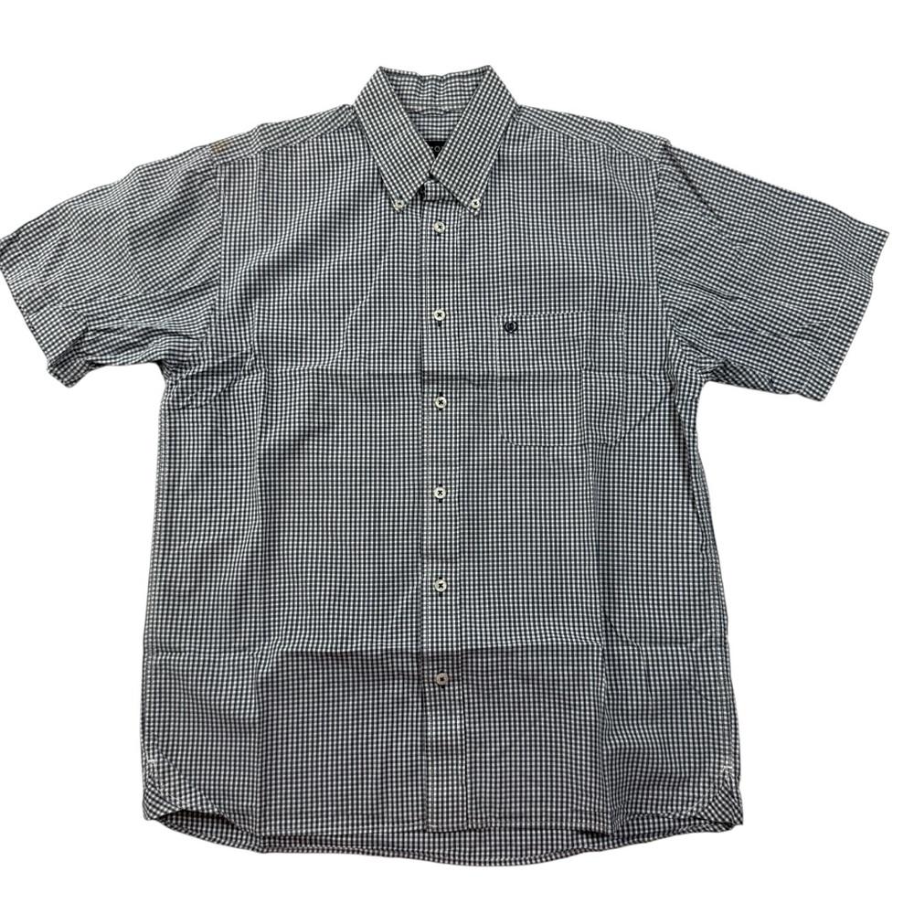 IZOD Short Sleeve Button-Down Shirt – Navy Blue & White Micro Check Size Medium